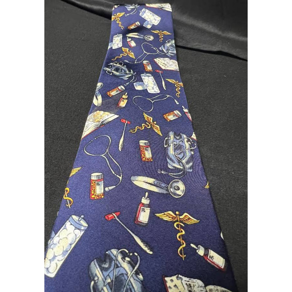 Avery Medical Fashions 100% Silk Necktie Navy Blue Doctor's Tie Medical Supplies - Picture 4 of 5